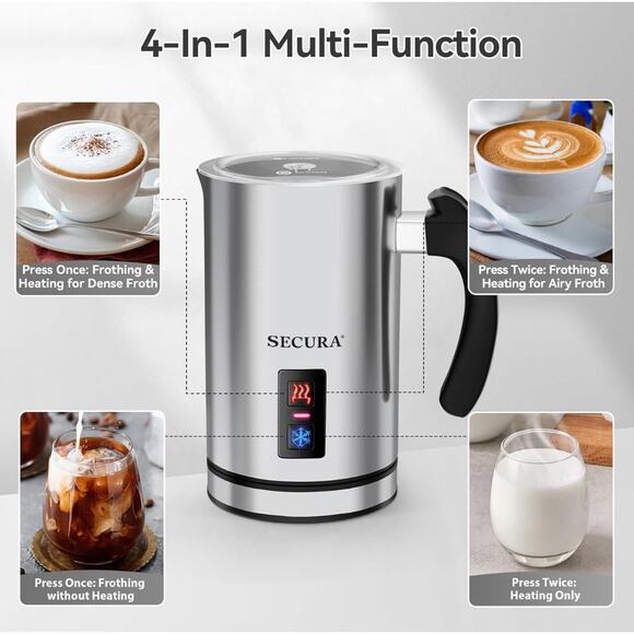 Secura Stainless Automatic Milk Frother 8.4oz. Warm/Cold Foam Espresso MMF-003B - Picture 2 of 8